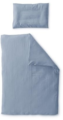 Ehrenkind® Bettwäsche-Set Musselin | 100% Bio-Baumwolle | Standard 100 by Oeko-TEX | 100x135cm + 40x60cm Jeansblau | Bettwäsche 135x100