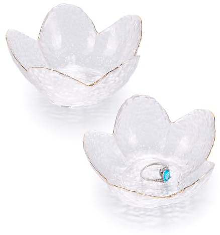 NBEADS 2 bandeja Pequeña de Cristal para Baratijas, Bandeja para Anillos con Forma de Flor, Bandeja para Joyas Plato de Cristal Transparente para Anillos, Joyas, Relojes, Llaves, Ensaladas, el 9x9x4cm
