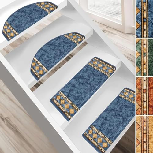 casa pura 15x Stufenmatten Rügen - Halbrund oder Eckig - Treppenmatten in 4 Farben - Strapazierfähig & pflegeleicht - Stufenteppich für Innen (Blau, 65 x 23,5 cm Halbrund)