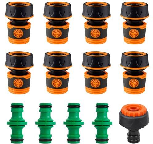 8 Stück Schlauchverbinder Set, 3/4 Zoll Schlauchanschluss mit 4 Kupplungs, Schlauchkupplung Zubehör, Schlauch Kupplungs Satz, Doppelstecker Gartenschlauch Verlängerung Kupplung für Familie Garten