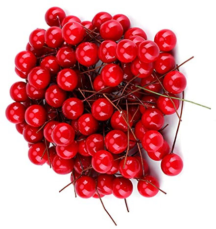 Fafeicy 100 Pezzi di Agrifoglio Rosso Artificiale, Bacche Artificiali Artificiali Bacche di Agrifoglio, Berry Rossa Ghirlanda Baccata di Natale Decorazione Sospesa