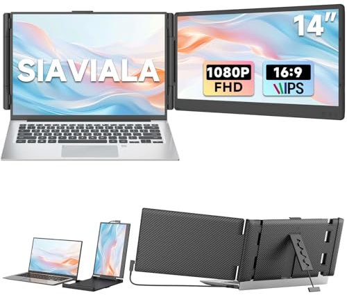 siaviala Monitor Portatil - 14” FHD 1080P IPS Extensor Pantalla Portatil, Doble Pantalla para Portatil para Laptops 13-17.3, Plug & Play para Windows/Mac/Android/Switch/PS5 con Puerto USB C/HDMI