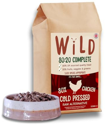 Wild Pet Food - Chicken (2.5 kg) Grain Free Dry Dog Food, 80:20 Cold Pressed - Low Fat, High Protein & Nutritionally Complete - Gastrointestinal Raw Dog Food - Ancestral Diet - Adult or Puppy