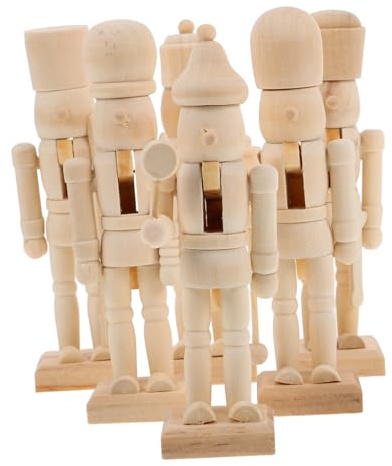 TOBBOMEY 6pièces Casse-noisette Bois Brut Décoration Diy Pour Noël Figurine Soldat Vierge à Peindre Lot Pour Bricolage Éducatif