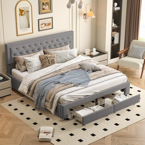BRYXR 180 x 200 cm Samt Doppelbett mit großen Schubladen und Hydrauliksystem, Stauraumbett im modernen Design mit Lattenrost und Stauraum unter dem Bett，Ohne Matratze