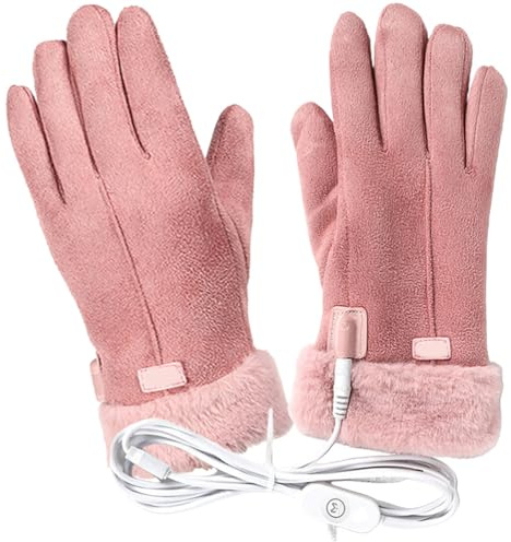 YARNOW 1 Set di Guanti Riscaldati Usb per Donna Rosa, Guanti Termici Ricaricabili per Sport All'aria Aperta