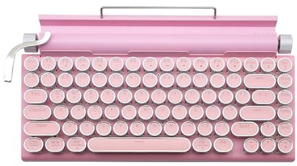 OUSEITECH Tastiera per macchina da scrivere retrò, tastiera meccanica a 83 tasti, hot-swap, connessione Bluetooth cablata a doppia modalità, connessione simultanea multi-dispositivo (rosa)