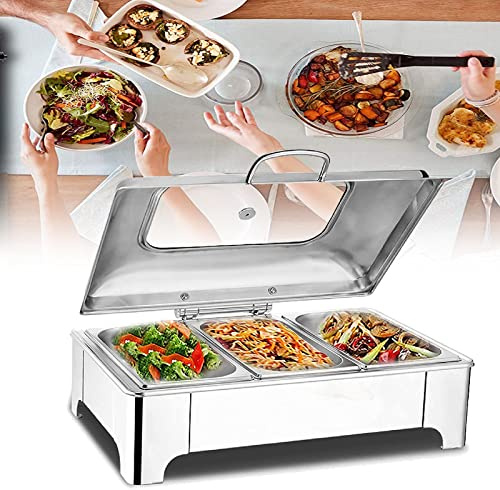 YNIYUJKL Stainless Steel Chafing Dish Buffet Set, 9L/8QT Electric Chafing Dish Set, With 1/2/3-Grid | Large Capacity Food Warming Pot, Electric Chafing Dish Stainless Steel Buffet,1/3 Pan
