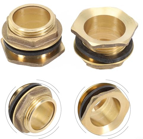 2 conectores de tanque de agua hechos de latón para cubos de lluvia y contenedores, tamaños de rosca de 1/2 y 3/4 pulgadas, adecuados para conexiones de agujero de tubería de agua (3/4)