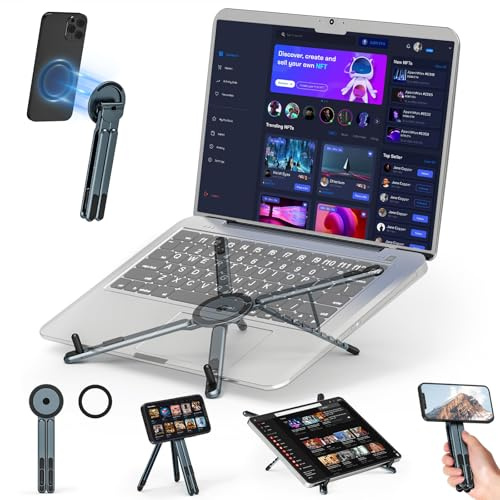 Jubor 3 in 1 Tragbarer Laptop Ständer, Aluminium Faltbarer Tablet Halterung Tisch, Magnetisch Verstellbarer Handy Halterung für All Laptops, Tablets, Smartphones