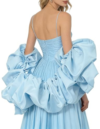 UniqKaliber Scialle da sposa in raso con mantella a cappa, bolero con maniche a sbuffo e arricciato, avvolgente per abito da sposa, Blu, taglia unica