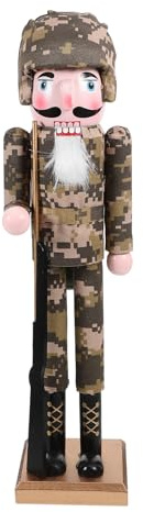 Mipcase Casse-Noisette en Bois Soldat 38 CM Décoration de Noël Traditionnelle Figurine Militaire Camouflée pour Bureau et Intérieur Présent Festif de Fête