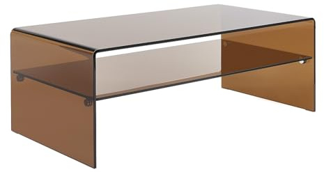 Vente-unique - Table Basse Double Plateau en Verre trempé - Brun - STILEOS