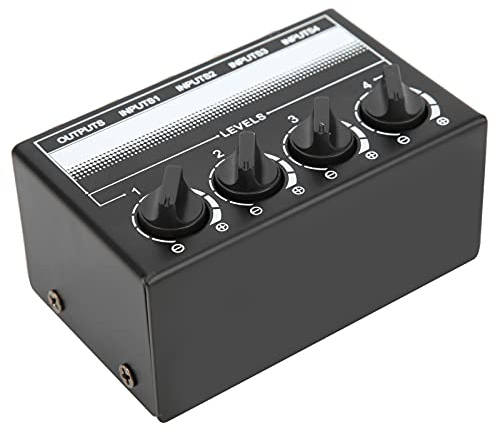 Drfeify Mini Mixer Stereo Passivo, Mixer Audio Compatto con 4 Ingressi, 1 Uscita per Canti all'Aperto Ed Eventi Performance