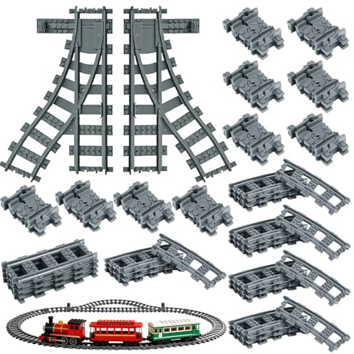 MOFXWHE 40 stycken byggstenar tågskenor set – stadstågskenor set, stadsjärnvägsskenor för pojkar och flickor, järnvägsförlängningsset spår kompatibla med marknadsledare, gåva för pojkar och flickor