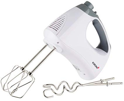 Korona 23011 Handmixer I weiß/grau I Handrührer I mit extra langen Rührstäben und Knethaken I 300 Watt I Edelstahl I 5 Stufen und Turbo