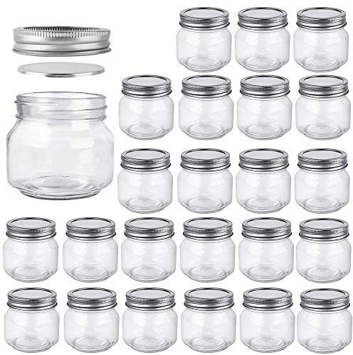 Betrome 8 oz Mason Jars, 24 Pack 240ml Glass Canning Jars with Regular Mouth Lids, Glass Storage Containers for Overnight Oats, Jam, Jelly, Honey, Beans, Spice, Wedding Party Favor, Shower Favor