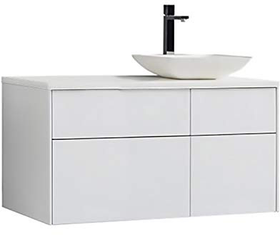 StoneArt Badmöbel Set Mineralguss Waschbecken Waschschale Aufsatzwaschbecken und Unterschrank Waschtisch Einzel- oder Doppelwaschbecken Venice VE-1010pro-2 weiß 100cm rechts