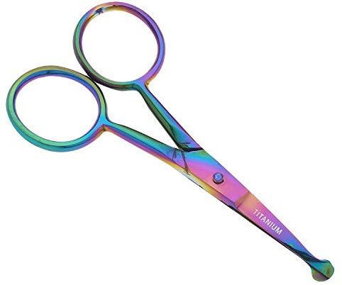 SurgicalOnline Multi-Colored Titanium Galaxy Rainbow Safety Scissor - Stainless Steel Multi Scissors For Nose, Mustache, Eyebrow, Small Grooming Scissors, Travel Size
