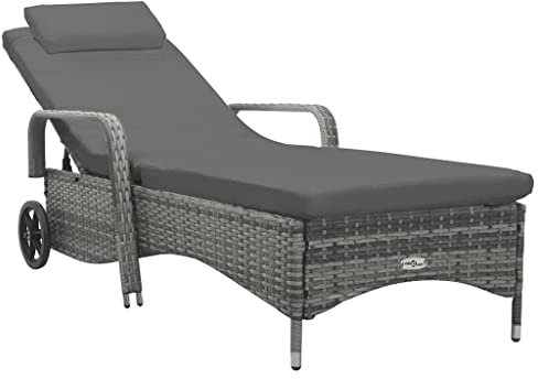 vidaXL Sonnenliege mit Rädern Rollenliege Gartenliege Relaxliege Liege Gartenmöbel Rattanmöbel Liegestuhl Strandliege Poly Rattan Anthrazit