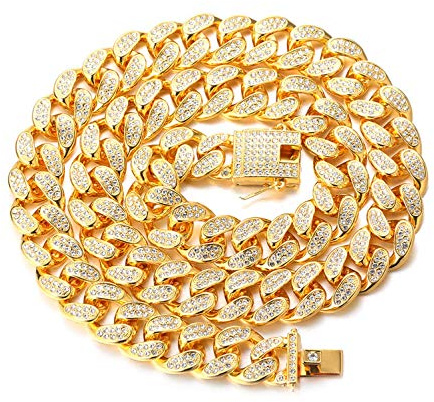 Halukakah Guldkedja för Män Iced Out, Män 20MM MiamiLänkkedja Choker Halsband 40cm i 18K Äkta Guldpläterad, Fullständig Cz Diamantslipade Prong Set, Gåva till Honom
