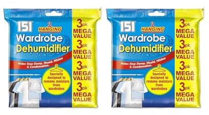151 Set of 6 - Hanging Wardrobe Dehumidifier, Condensation Remover, Moisture Absorber, Dehumidifiers for Home Damp, Mould, Moisture in Wardrobe, Bedroom, Caravan, Bathroom, Basement