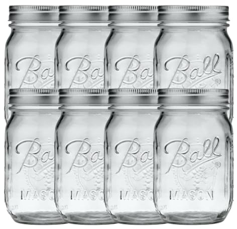 Ball Regular Mouth Pint (16 oz.) Mason Jars with Lids and Bands, for Canning or Drinkware, 8 Count