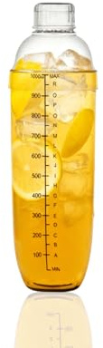 Tooloflife 1000 ml Coctelera grande Coctelera y colador Tapas de botellas de leche Mezclador de colador de té de plástico con escala transparente para regalos de bar