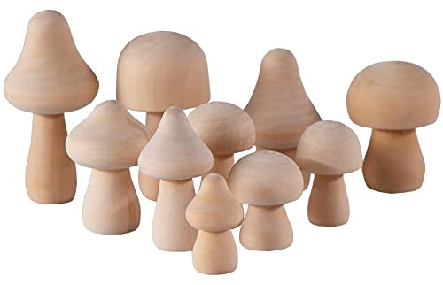 JIHUOO 10 Pcs Unfinished Wooden Mushroom Unpainted Wood Mushrooms Various Sizes Mushroom for Arts DIY Crafts