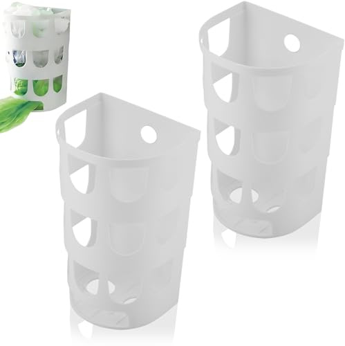 2 soportes para bolsas de plástico de montaje en pared, dispensador de bolsas de basura, dispensador de bolsas de comestibles reutilizables, organizador de bolsas de almacenamiento colgantes(Blanco)