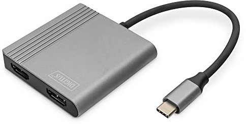 DIGITUS Adaptador gráfico USB-C - USB-C a 2X HDMI - UltraHD 4K/60Hz - Compatible con SST/MST - Cable de 18 cm de Longitud - Plug & Play - Gris