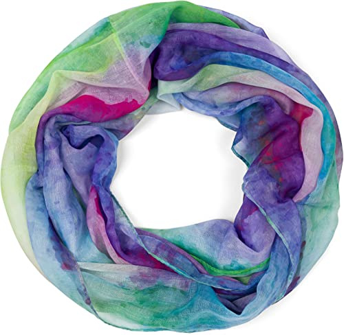 styleBREAKER Écharpe en boucle pour femme avec motif dégradé d'aquarelle coloré, écharpe tubulaire légère d'été multicolore 01016220, Violet-vert-bleu, taille unique
