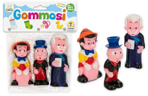 Teorema Spielzeug, Pinoccchio, Geppetto und Schäkel, Badespielzeug, aus weichem und sicherem Vinyl, auch in der Badewanne verwendbar, ideal für Kinder und Babys