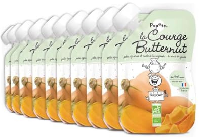 POPOTE - Purée Courge Butternut Bio - Dès 4/6 Mois - Gourde Individuelle 120 g - Recette Lisse, Équilibrée - Première Découverte des Légumes - Format Pratique à Emporter - Pack Familial 10 x 120 g