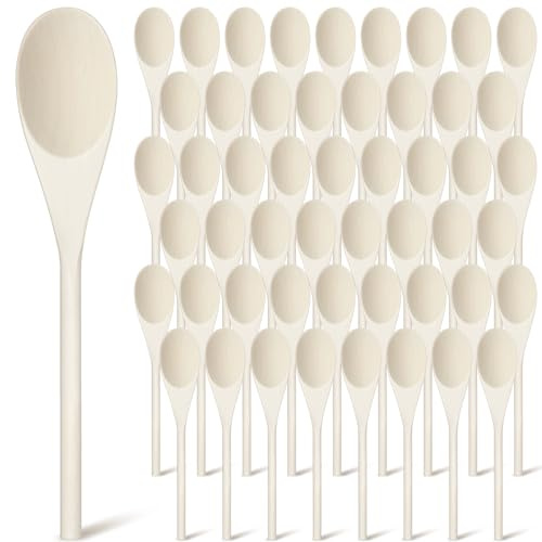 Suzile 50 Pcs 8 Inch Wooden Spoons Bulk Gifts for Mom Cooking Kitchen Wooden Serving Spoons for Crafts Oval Sauce Soup Stirring Ladle for Kitchen Baking Mixing Serving