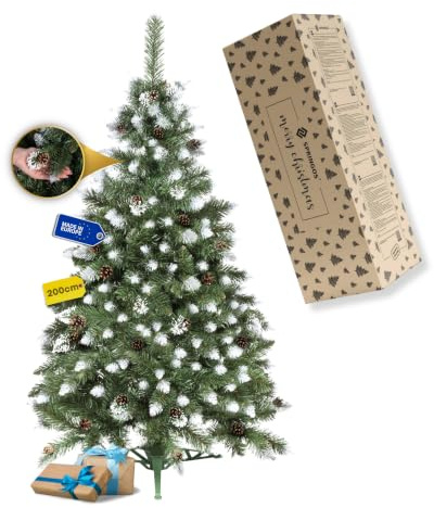 SPRINGOS Künstlicher Weihnachtsbaum Diamantkiefer Kunstschnee echte Zapfen 200 cm