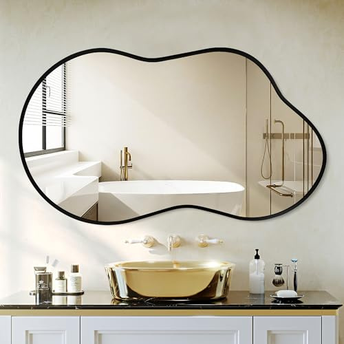 Dorlicecass Irregular Wall Mirror - Wall Mirrors Decorative 20x36 Black Asymmetrical Mirror Tempered Glass Aviation Aluminum Alloy Frame for Bathroom, Bedroom, Living Room, Cloakroom, Entryway