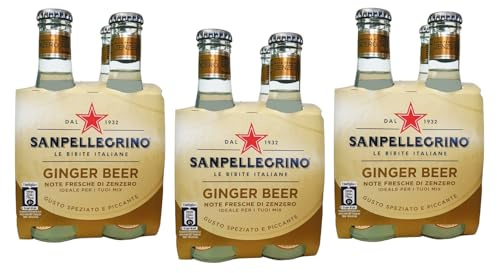 San Pellegrino Lot de 12 bouteilles en verre jetables sans alcool italienne gazeuse avec notes de gingembre 20 cl