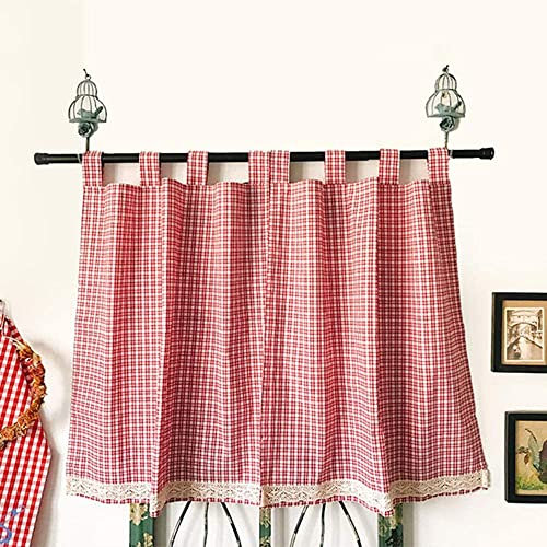 BEROZA Küchenvorhänge, Fenstervorhänge, kurze Vorhänge, Bistrovorhänge, Schlafzimmer, Küchengardine, Kaffee-Vorhänge, Badezimmer, kurze Vorhänge, weiß und rot kariert