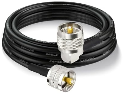Superbat CB Koaxialkabel - RG58 UHF PL-259 Kabel 3m Rechtwinkliges CB Antennen Überbrückungskabel für CB Radio, HAM Radio, Antennenanalysator, SWR Meter Dummy Load etc.
