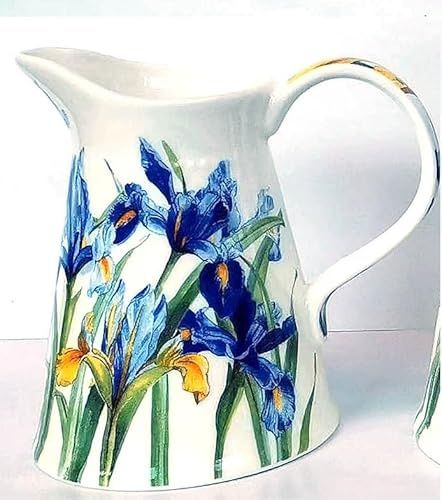 Heritage Porcelain Pitcher Jug - 11cm with Unique Iris Flower Design - Perfect Kitchen Jug for Water, Milk, Cream, Gravy, Sauce or Custard - Great Housewarming or Moving Gift
