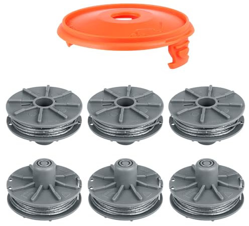 6 Stück Trimmer Ersatzfadenspule 5307-20 mit Spulendeckel 5344-20 für Gardena Rasentrimmer Art.8846, 8847, 8848, 9805, 9806, 9807, 9808, 9809