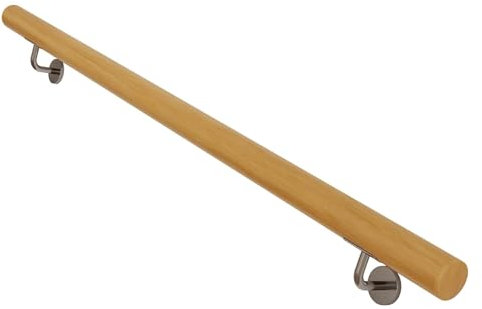 Handlauf Holz Innen Handläufe für Treppen Wandhalterung Rutschfest Massivholz Treppengeländer Haltegriff Geländer Treppe mit Edelstahlhalter für Lofts (160CM)