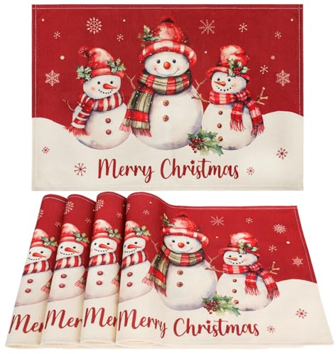 AFXXE Platzset Weihnachten, Tischset Weihnachten Abwaschbar, Platzdeckchen Winter 30x45cm, Rot Weihnachtsmotiv Platzsets 4er Set, Tischsets Weihnachtsmotiv Stoff Genutzt für Tischdeko(Lebhaft)