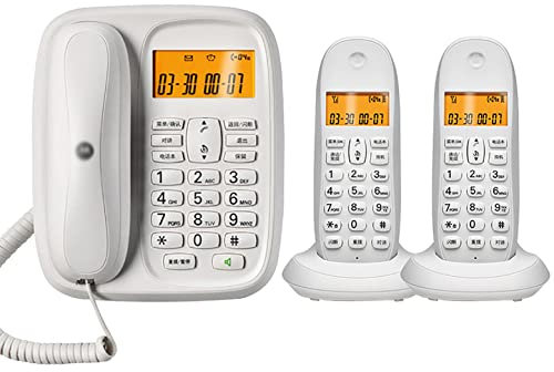 CAFIEDR Téléphone Filaire + combiné sans Fil, avec Blocage des appels indésirables à 100% et répondeur, rétroéclairage Orange Facile à Lire, Haut-Parleur, Appel à Trois, télépho(Blanc 3 pièces)