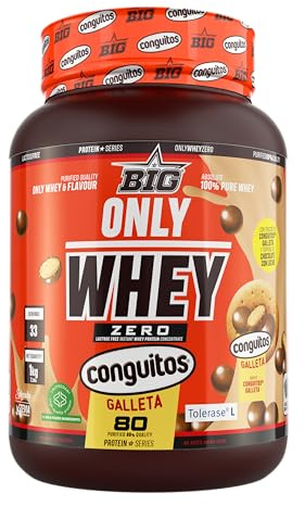 BIG - Proteinas Whey - Proteina en Polvo para Desarrollo de Masa Muscular y Recuperación - Materia Prima Premium - Whey Protein Sin Lactosa, Sin Azúcar, Sin Grumos (1Kg, Conguitos Galleta)