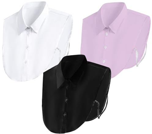 EUPSIIU 3 Pieces Fake Detachable Collar for Women, Half False Shirt Collar Dickey Tops, Ladies Shirt Blouse for Sweaters Collarless Clothes (UK, Alpha, M, L, Regular, Regular, 3PCS)