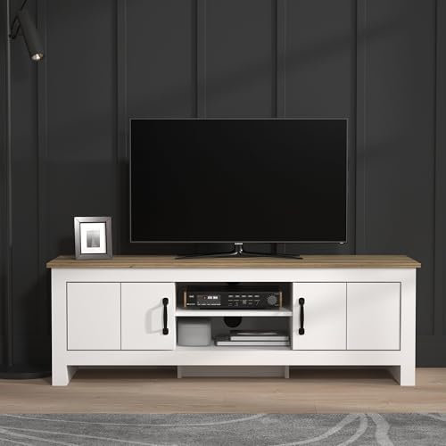 Galano Laverton TV Stand – Modern TV Cabinet with 2 Doors – Stylish TV Bench for Living Room – Fits TVs up to 55 – White & Oak Finish