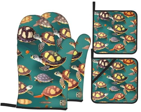 Guanti Da Forno E Presine Da Cucina Set, Many Animals Sea Turtles Stylish Guanti Da Cucina Professionale Guanti Da Barbecue Addensare Presine Da Cucina Per Ringraziamento Grill Natale