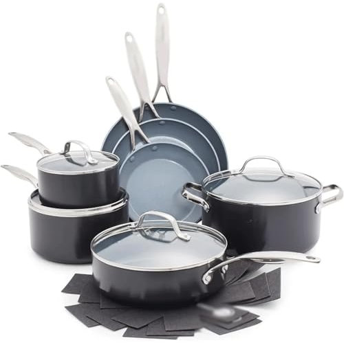 DYHWAC Utensilios de Cocina antiadherentes de cerámica anodizada Saludable 11 ollas y sartenes de Fondo, Incluidas sartenes